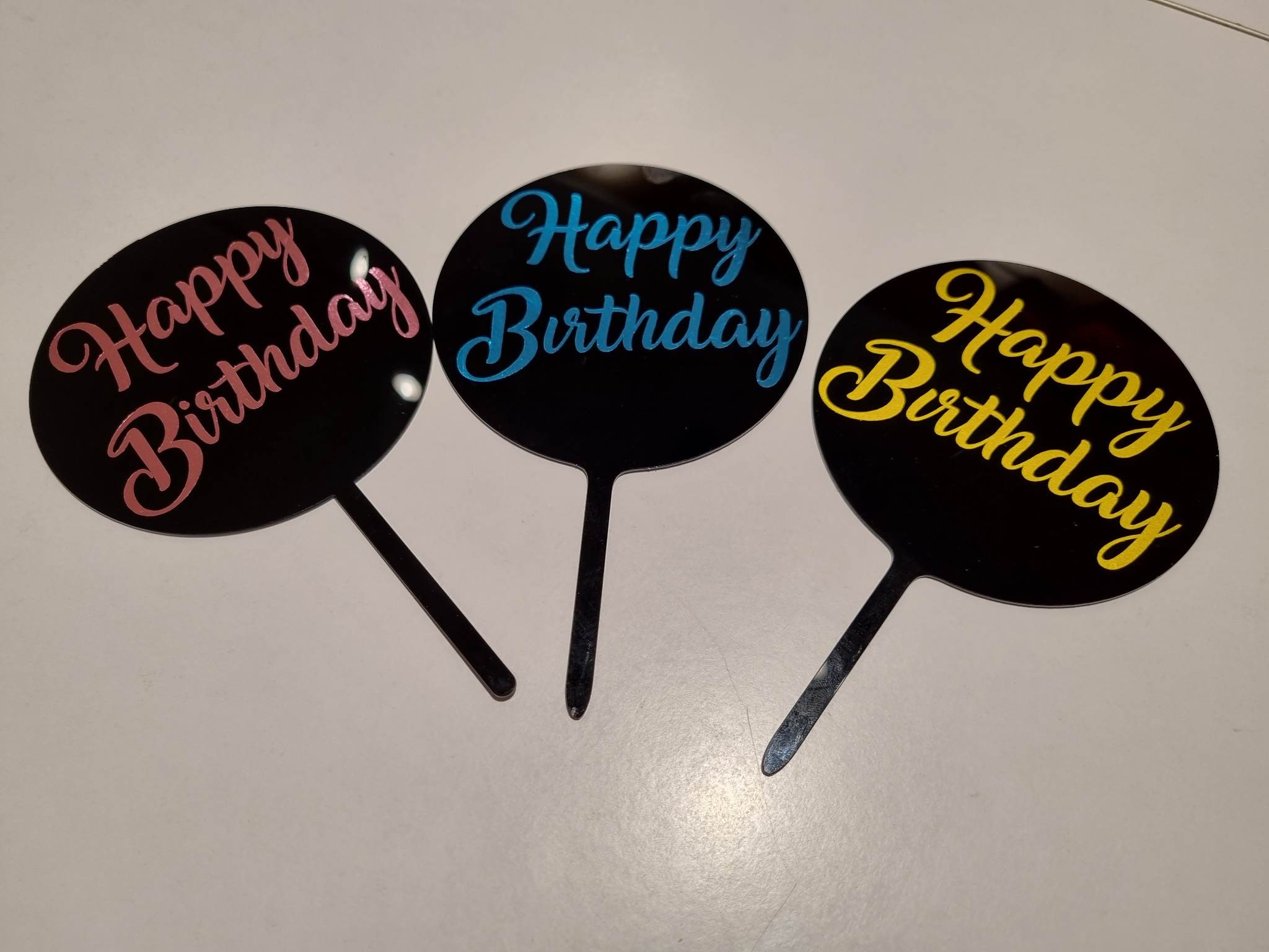 Happy birthday zwarte spiegel acryl topper